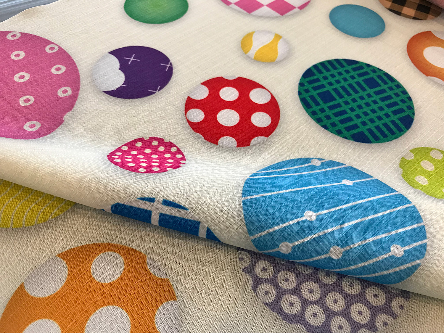 Yukata with white ground color, colorful buttons